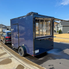 9.8ft Navy Blue Compact Mobile Coffee Trailer with AC, Single Axle & Serving Window