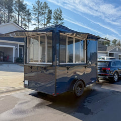 9.8ft Navy Blue Compact Mobile Coffee Trailer with AC, Single Axle & Serving Window