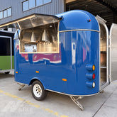 Blue Retro Food Trailer with Stainless Steel Interior for Coffee, Snacks and Desserts