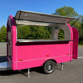 7.2ft Hot Pink Round Top Food Trailer for Desserts & Sweets with Single Axle & Large Serving Window