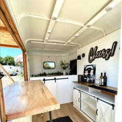 9.8ft White Vintage Horsebox Mobile Bar Trailer for Weddings & Events with Dual Axle & Wooden Serving Window