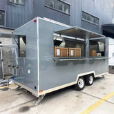 16ft Gloss Grey Dual Axle Enclosed Food Trailer with Double Serving Windows & Exhaust Hood