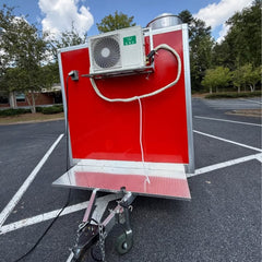 13ft Bright Red Enclosed Food Trailer with Dual Axle, Serving Window & Diamond Plate Trim