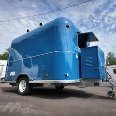 Blue Rounded Food Trailer with Dual Serving Windows for Coffee, Snacks and Street Food