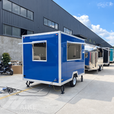 Blue Single Axle Food Trailer with Exhaust Hood and Serving Windows for Street Food and Catering