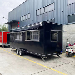 19.4ft Black Enclosed Food Trailer for Event Catering with Retractable Awning & Dual Windows