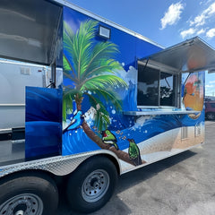 13.1ft Tropical Beach Custom Wrapped Food Trailer for Seafood & Smoothies with Rear Porch & Dual Axle