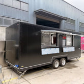 Black Double Axle Food Trailer with Dual Serving Windows for BBQ, Coffee and Street Food