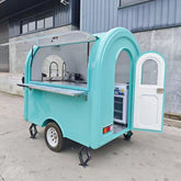 7.2ft Teal Round Top Food Trailer for Mobile Coffee & Bubble Tea with Built-in Sinks & Foldable Counter