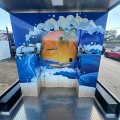 13.1ft Tropical Beach Custom Wrapped Food Trailer for Seafood & Smoothies with Rear Porch & Dual Axle