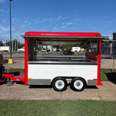 13ft Classic Red & White Dual Axle Food Trailer with Large Serving Window & Diamond Plate Trim