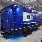 Custom Blue Food Trailer with LED Lighting Mobile Kitchen for Street Food, Coffee and Event Catering