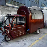 Retro Brown Three Wheel Food Truck with Mobile Kitchen for Coffee, Snacks and Desserts