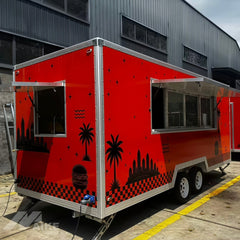 Red Double Axle Food Trailer with Commercial Kitchen for Burgers, BBQ and Street Food