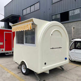 7.2ft Cream Round Top Food Trailer for Mobile Coffee & Ice Cream with Striped Awning & Glass Windows