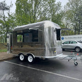 Vintage Silver Food Trailer with Serving Windows Mobile Kitchen for Coffee, BBQ and Street Food