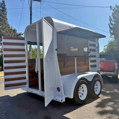 White Vintage Horsebox Food Trailer with Wood Accents - Dual Axle