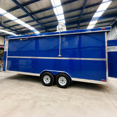 Blue Double Axle Food Trailer with Full Commercial Kitchen for Burgers, BBQ and Street Food