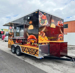 Black Double Axle Food Trailer with Griddle and Fryer for Burgers, BBQ and Street Food