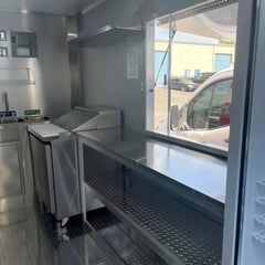 13.1ft Custom Red & Black Wavy Wrap Enclosed Food Trailer with Dual Axle & Front Generator Box