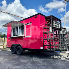13.1ft Hot Pink Enclosed Food Trailer for Desserts & Fast Food with Dual Axle & Front Utility Cage