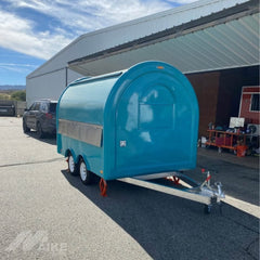 Aqua Teardrop Food Trailer with Panoramic Serving Window for Coffee, Snacks and Desserts