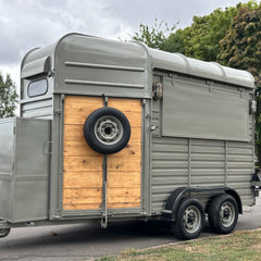 Rustic Sage Green Horsebox Food Trailer - Wood Paneling & Dual Axle