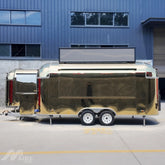 16.4ft Gold Streamline Food Trailer for VIP Event Catering with Mirror Stainless Finish & Rooftop Sign