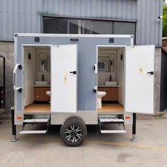 9.8ft Luxury 2-Stall Portable Restroom Trailer for Outdoor Events & Weddings with Vanity Sinks