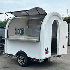 White Capsule Food Trailer for Sale | Custom Single Axle Mobile Coffee Trailer