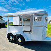 Vintage White Horse Trailer-Style Dual-Axle Food Cart with Copper Accents