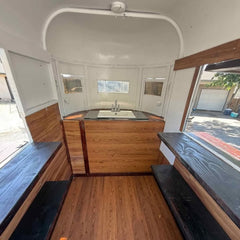 White Vintage Horsebox Food Trailer with Wood Accents - Dual Axle