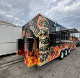 22ft Triple Axle Enclosed Food Trailer for Taco & BBQ Catering with Custom Wrap & Front Storage Boxes