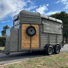 Rustic Sage Green Horsebox Food Trailer - Wood Paneling & Dual Axle