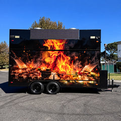 Black Flame Wrap Food Trailer with Commercial Kitchen for BBQ, Burgers and Street Food