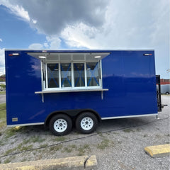 13.1ft Bright Blue Enclosed Food Trailer for Street Food & Catering with Dual Axle & LED Awning Lights