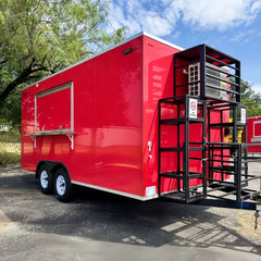 13.1ft Red Enclosed Food Trailer for Street Food & Catering with LED Window Lights & Foldable Counter