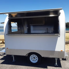 White Round-Top Catering Trailer - Single Axle Mobile Kiosk with Diamond Plate Trim