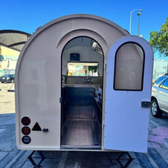 7.2ft Cream Round Top Food Trailer for Coffee & Street Snacks with Exhaust Hood & Stainless Counter