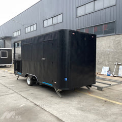 Black Mobile Pizzeria Trailer - Wood-Fired Oven Porch