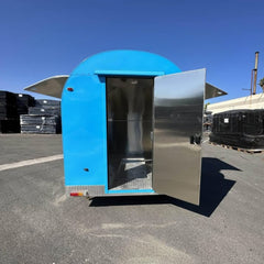 Sky Blue Arched Food Trailer with Stainless Interior - Single Axle