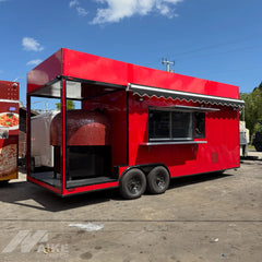 Red Pizza Food Trailer with Wood-Fired Oven and Commercial Kitchen for Events and Street Food