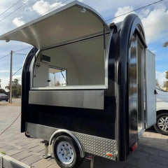 7.2ft Black Round Top Food Trailer for Coffee & Snacks with Single Axle & Diamond Plate Skirt