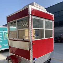 Compact Red Square Food Trailer - Single Axle Kiosk