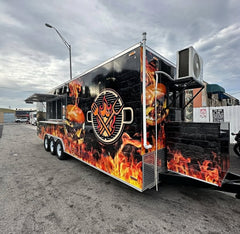 22ft Triple Axle Enclosed Food Trailer for Taco & BBQ Catering with Custom Wrap & Front Storage Boxes