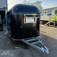 Vintage Black Food Trailer with Serving Window Mobile Kitchen for Coffee, BBQ and Street Food
