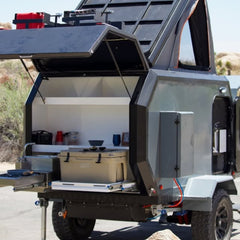 Rugged Off-Road Camper Trailer with Roof Tent - Towable Overlanding Cabin