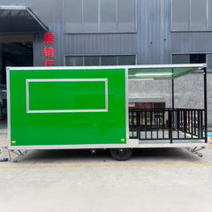 Bright Green Food Trailer with Covered Rear Porch - BBQ Deck