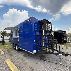 13.1ft Bright Blue Enclosed Food Trailer for Street Food & Catering with Dual Axle & LED Awning Lights