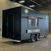 Sleek Matte Black Enclosed Food Trailer - Modern Dual Axle Kitchen